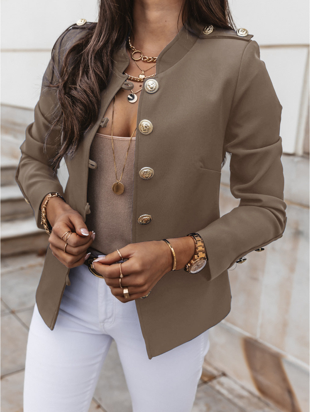 Women Long Sleeve Slim Breasted Blazer Jacket 17