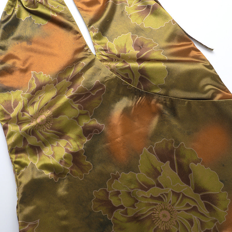 Strappy Sexy Low Back Print Halter Neck Short Dress 11