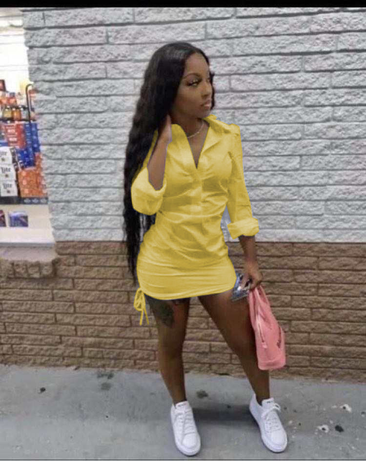 Ladies Solid Deep V Shirt Dress 8