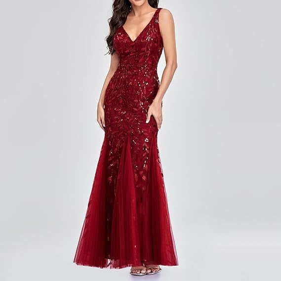 Women summer sequin v-neck evening dress 11