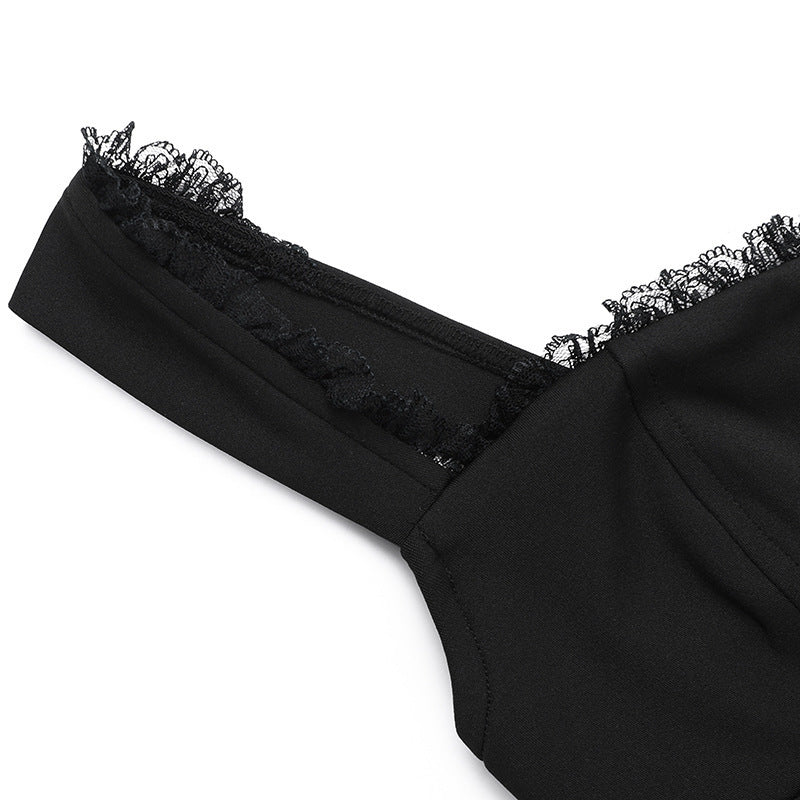 Lace Patchwork Strap Slim Low Back Puffy A-line Mini Dress 20