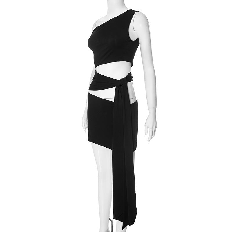 Women Summer Solid Slash Shoulder Off Shoulder Lace Hollow Sexy Bodycon Dress 8