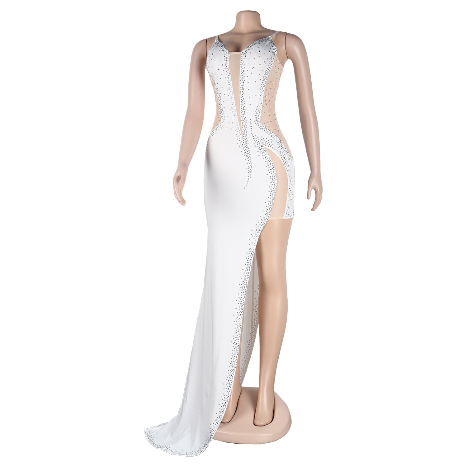 Sexy Straps Rhinestone Beaded Irregular Eveing Dress 17