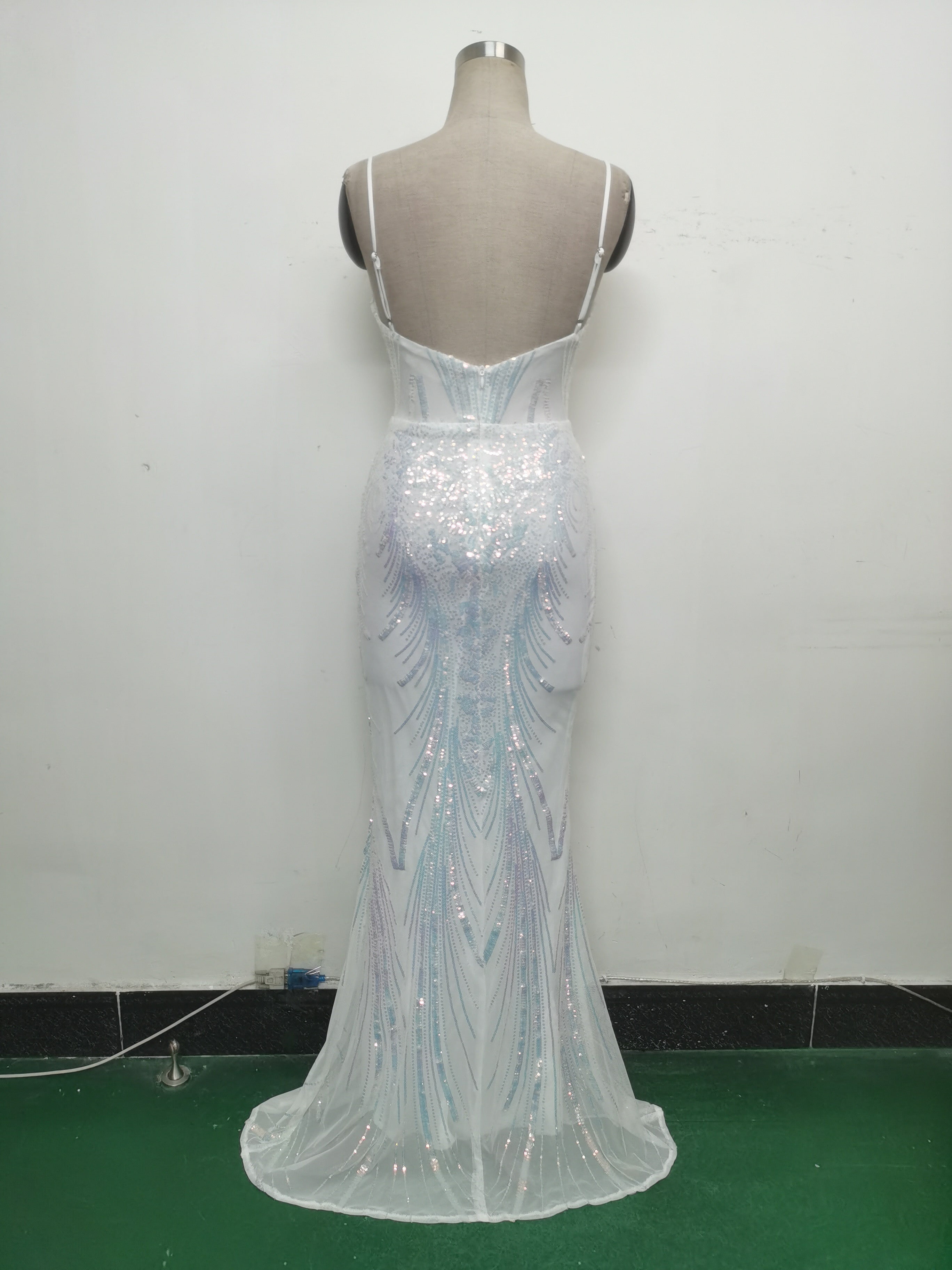 Women Fishbone Sequin Positioning Flower Evening Dress 31