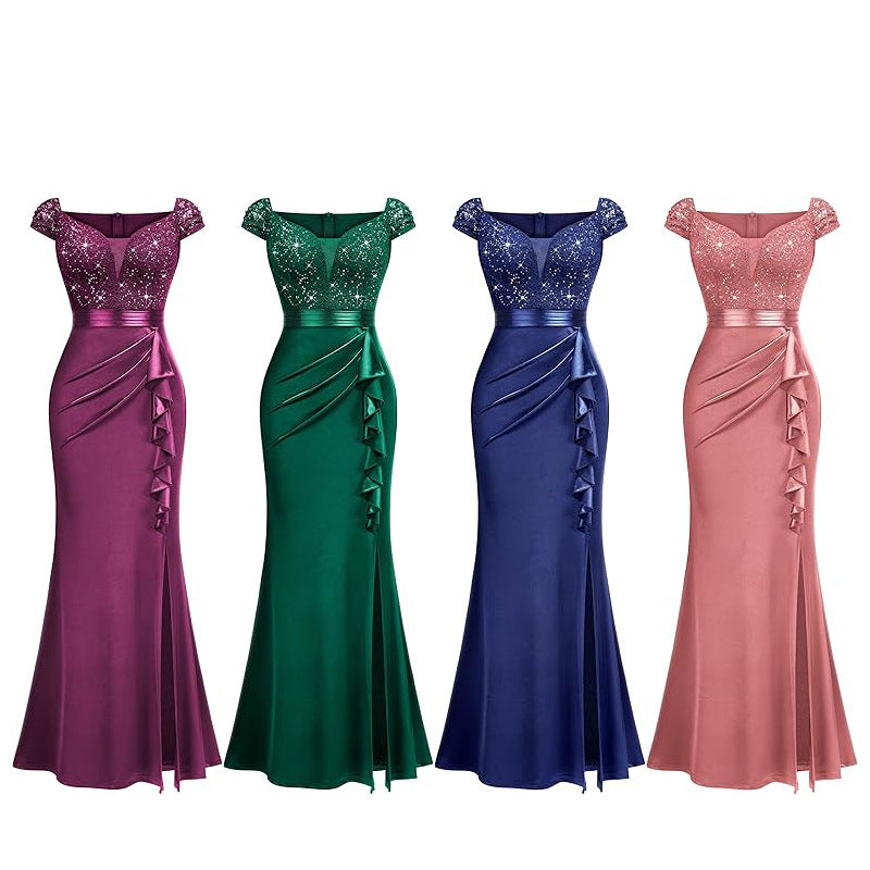 Women's Sexy Lace Sequin Evening Gown Wedding Party Long Dress Bride Dress 6