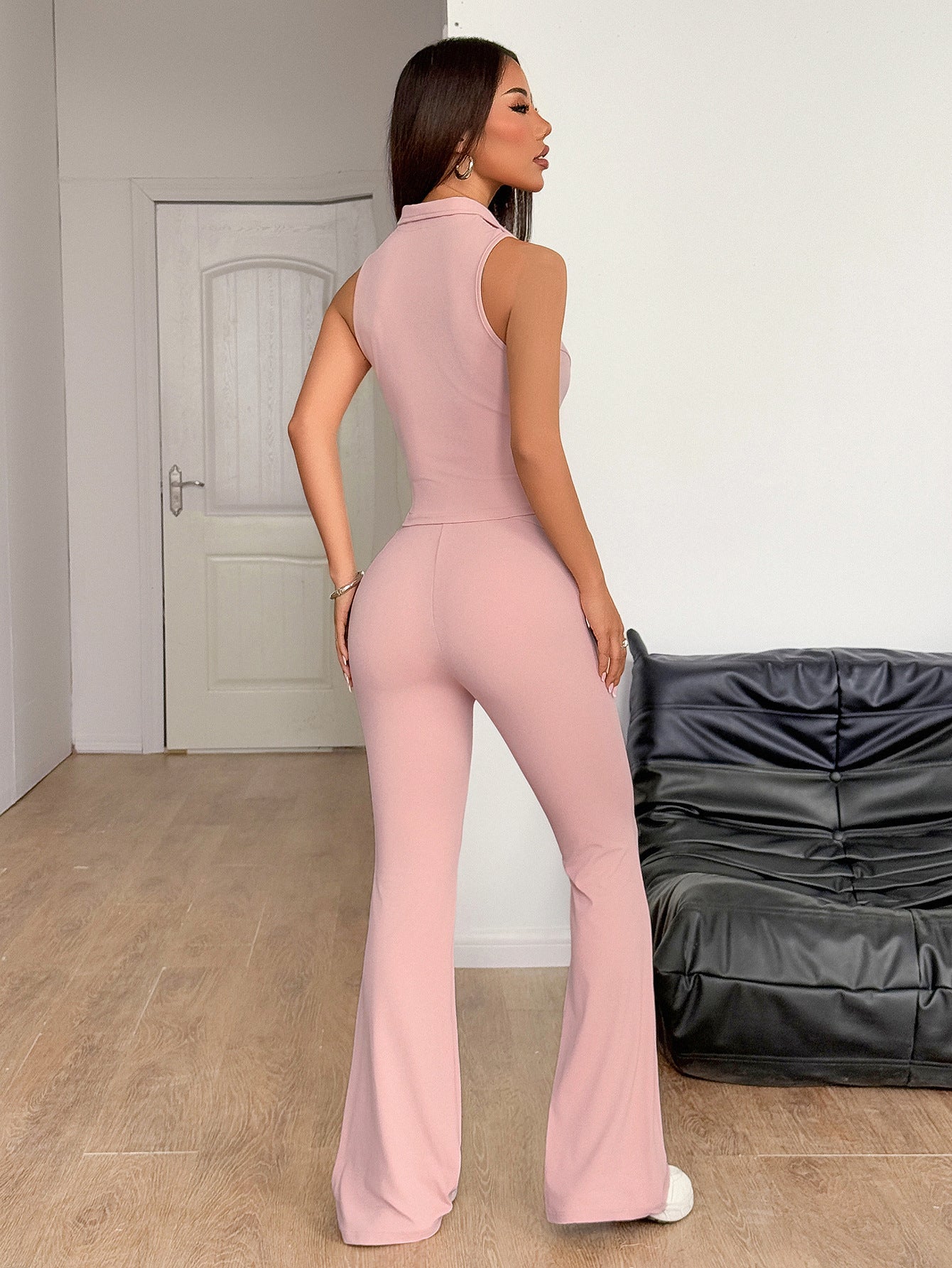 Women Athletic Zipper Vest and Wide-Leg Pants Two-Piece Set 6