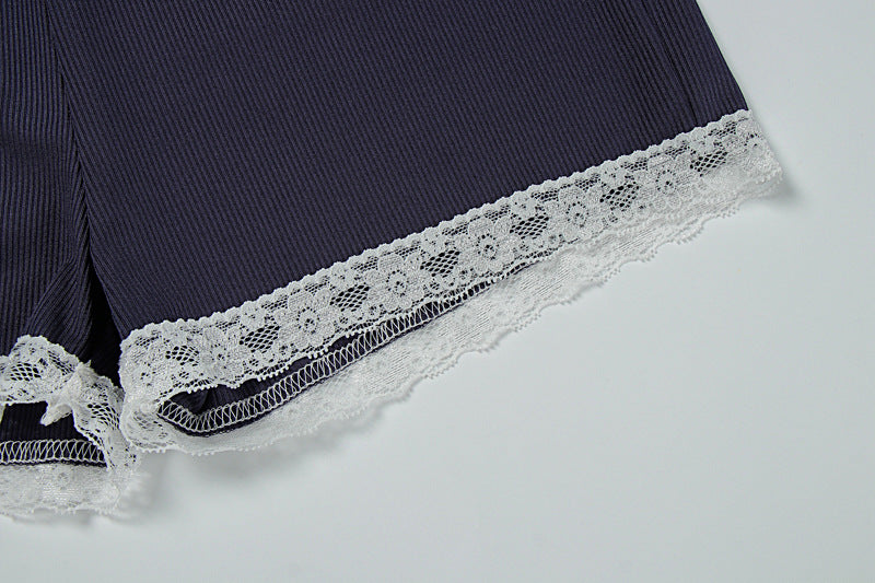 Summer Women's Fashion Sexy Strap Lace Casual Shorts Set 10