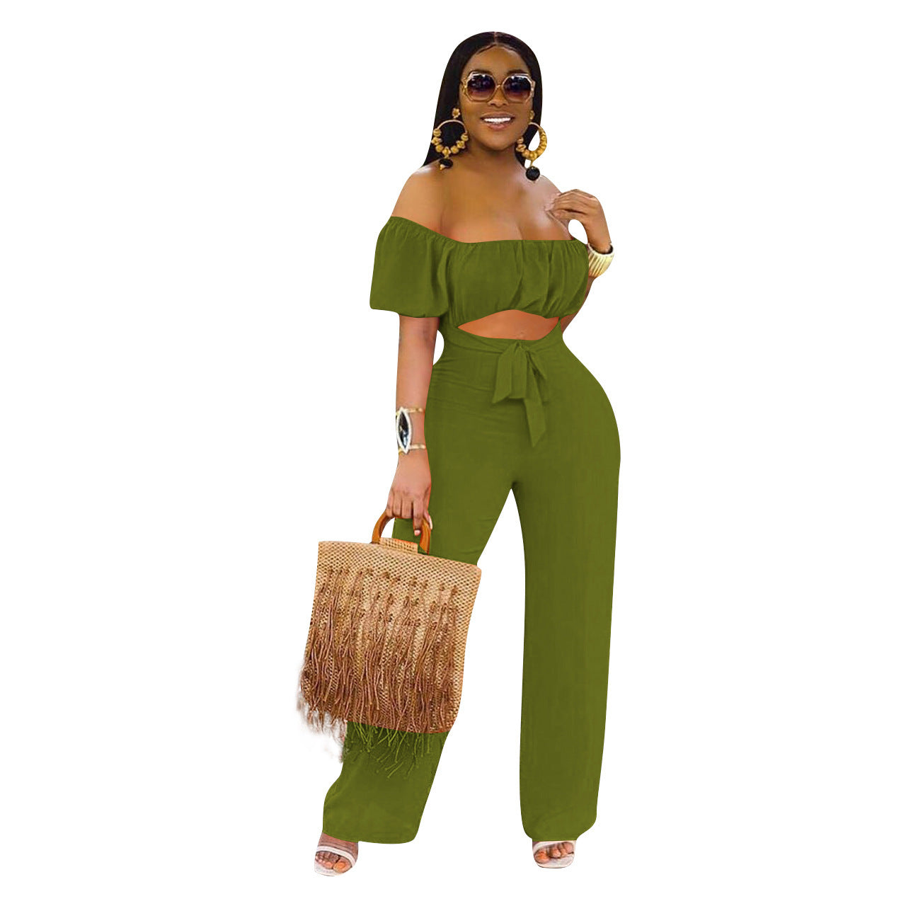 Sexy Solid Low-Back Off-Shoulder Jumpsuit 3