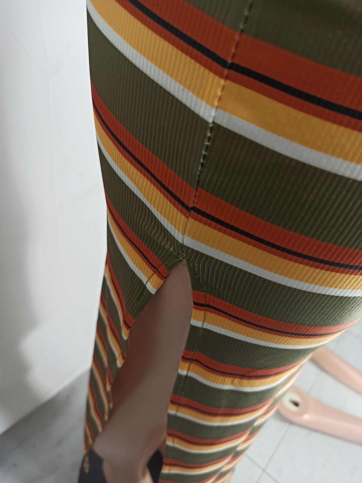 Women's Sexy Slit Ribbed Striped Dress 15