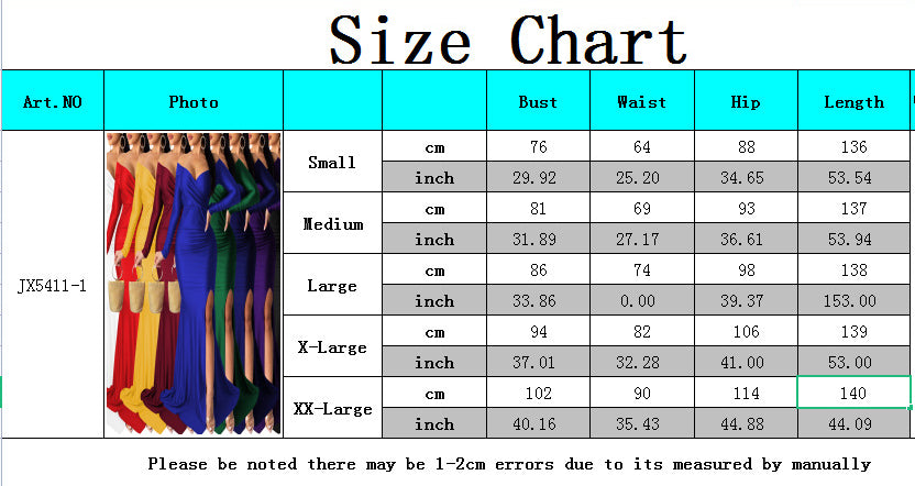 Sexy Fashion Big V-Neck Solid Off Shoulder Slit Evening Dress 19