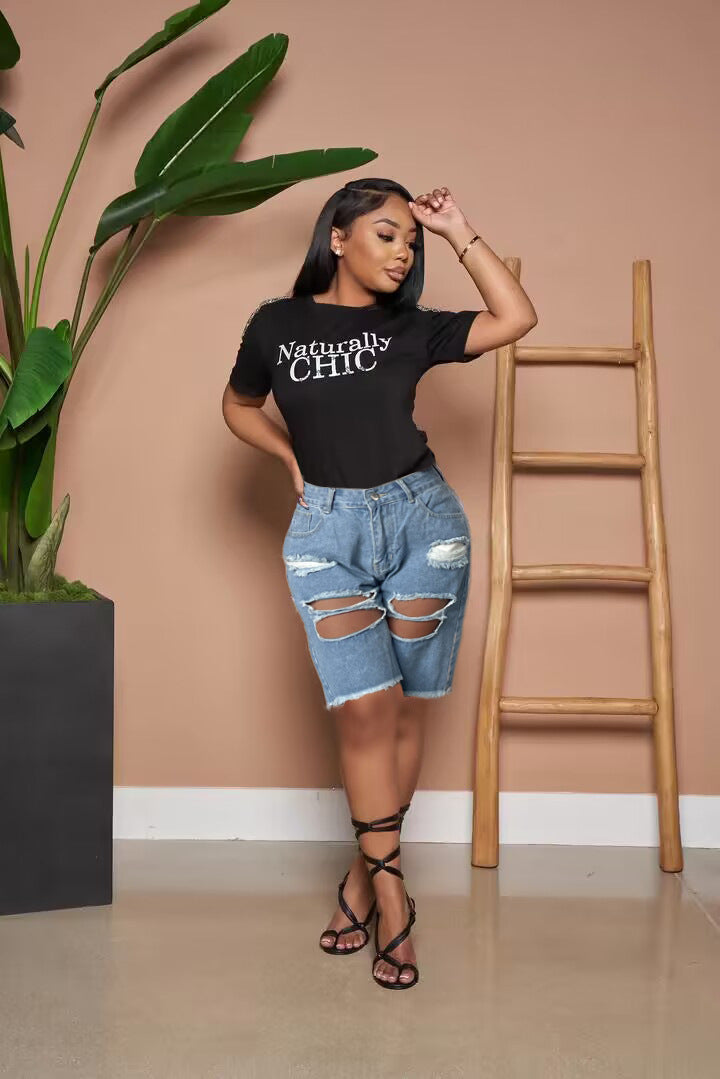 Women Ripped Tassel Casual Denim Shorts 3