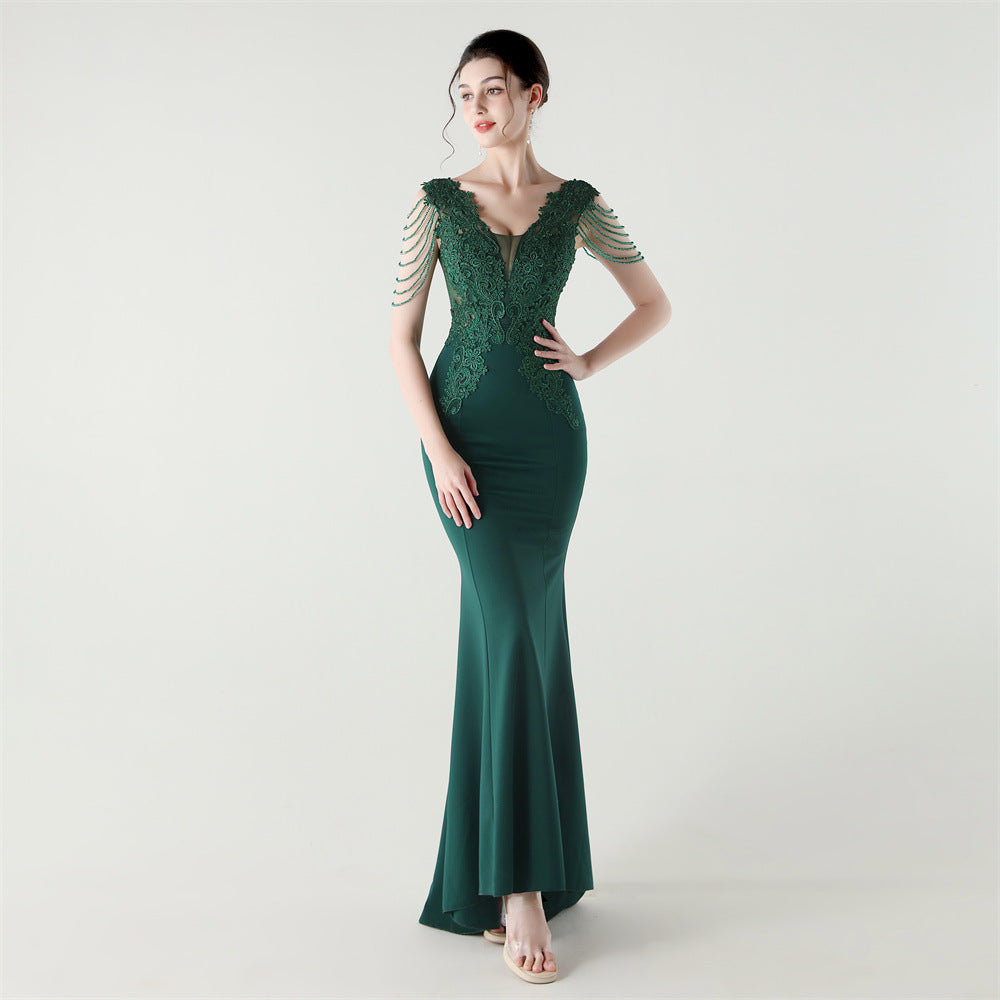 Women lace Beaded Lace-Up Formal Party evening dress 14