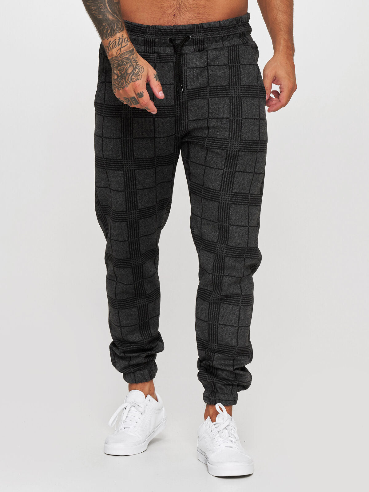 Square grid 3d digital printing Casual pants fitness Tight Pants 4