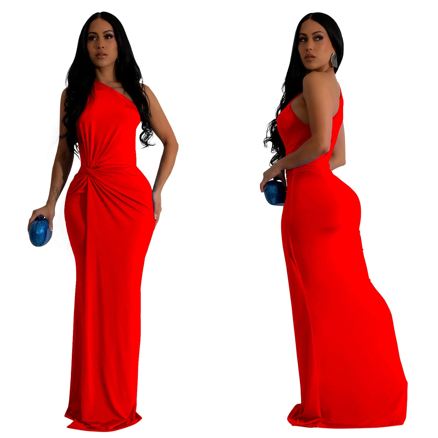 Fashion women one shoulder slim evening dress 21