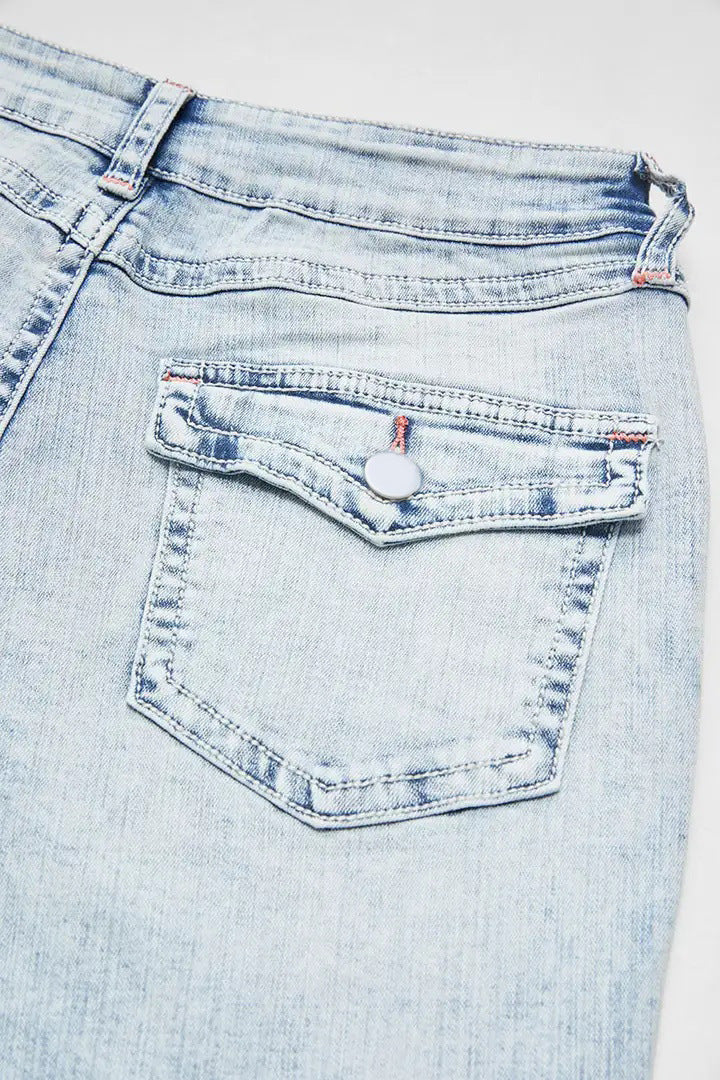 Women Colorblock Casual Denim Knee-Length Shorts 10