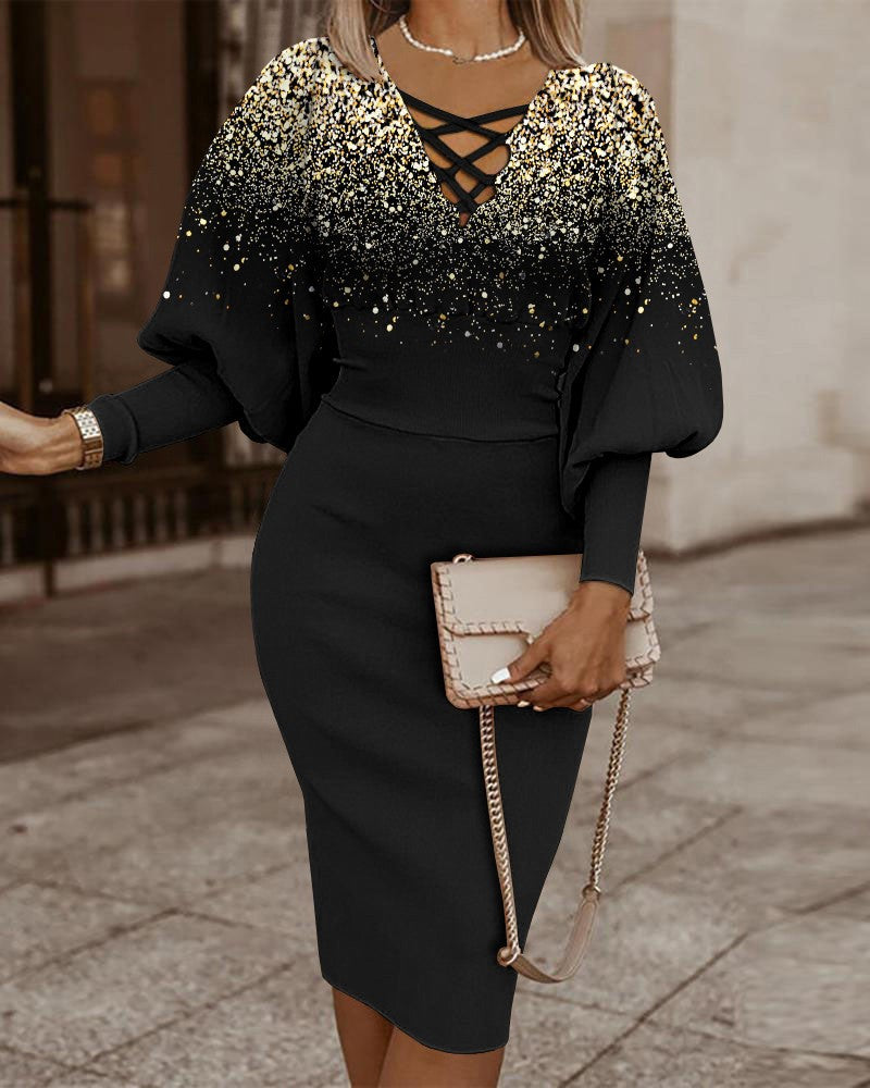 Women Long Sleeve V Neck Bodycon Dress 5