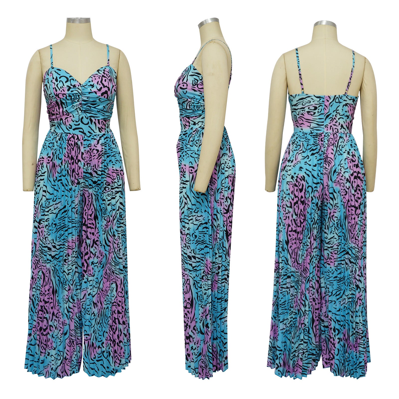 Ladies Fashion Printed Strap Pleated Jumpsuit 20