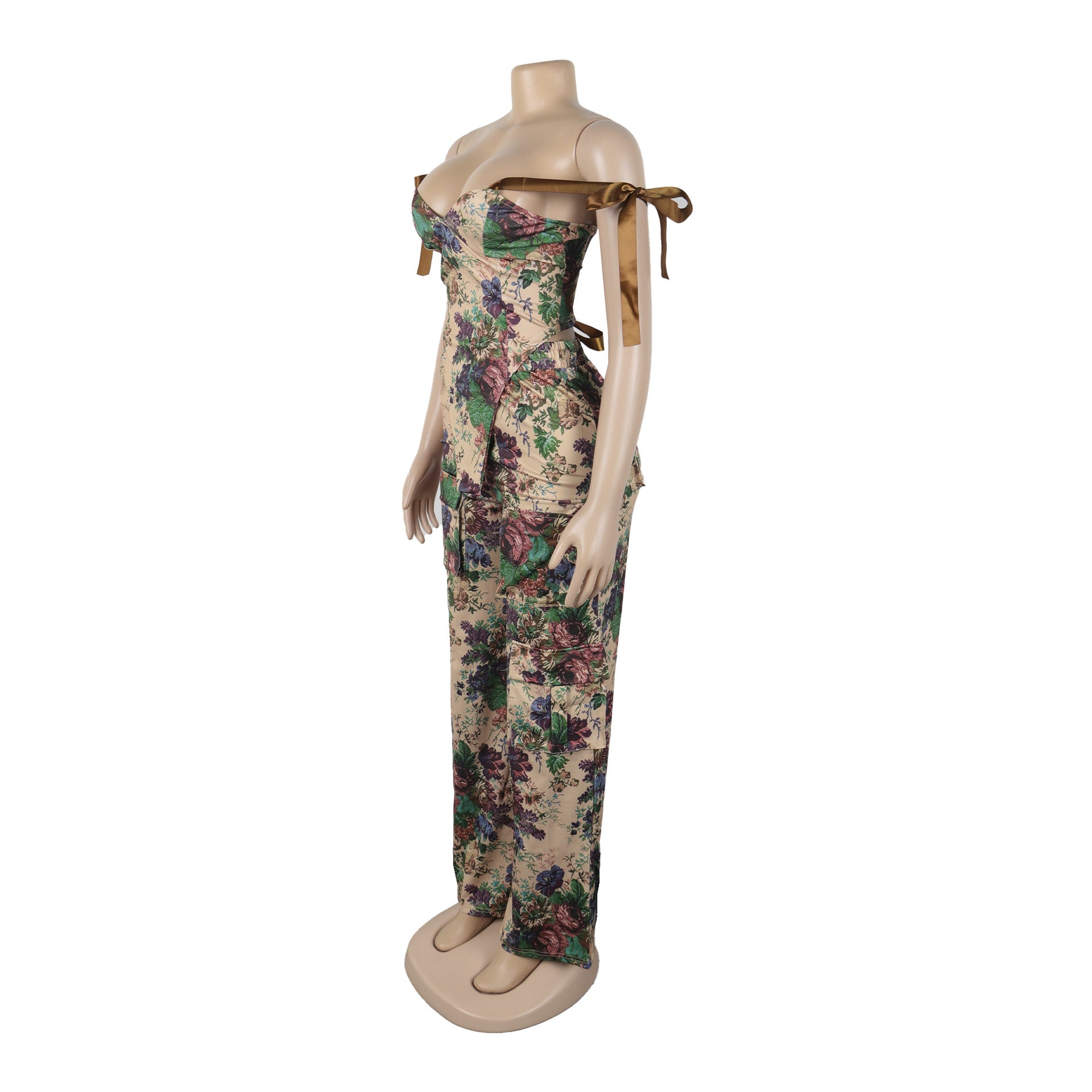 Printed Lace-Up Drawstring Multi-Pocket Two Piece Pants Set 16