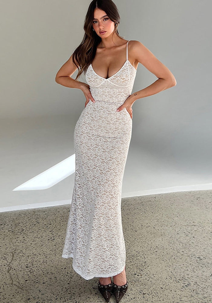 Women Sexy V Neck Lace Strap Bodycon Dress