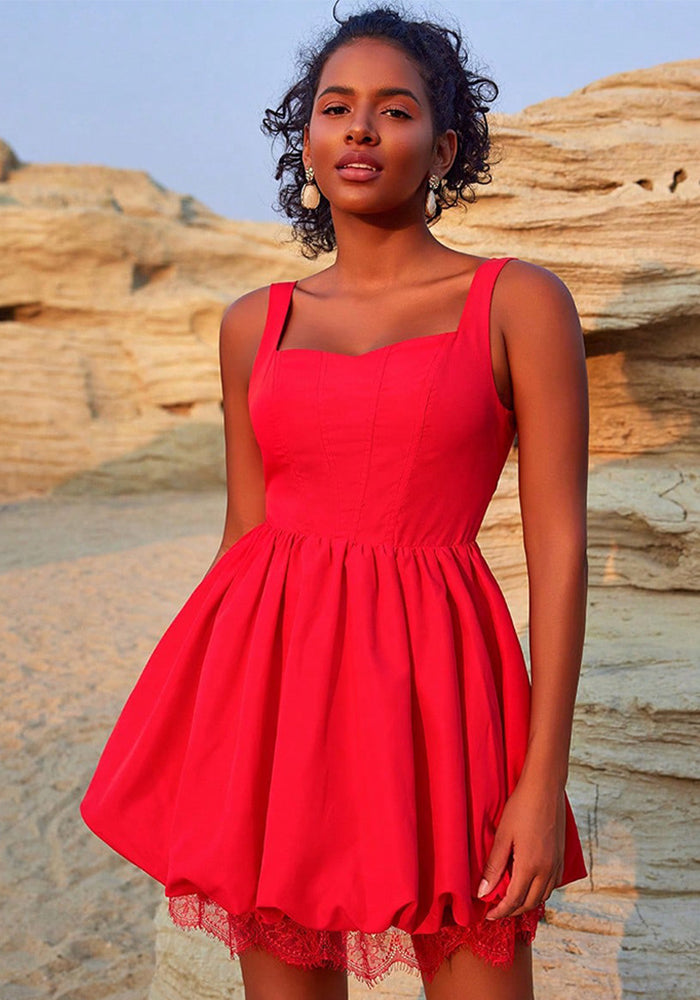 Women sexy suspenders red lace summer Backless Formal Party Dress