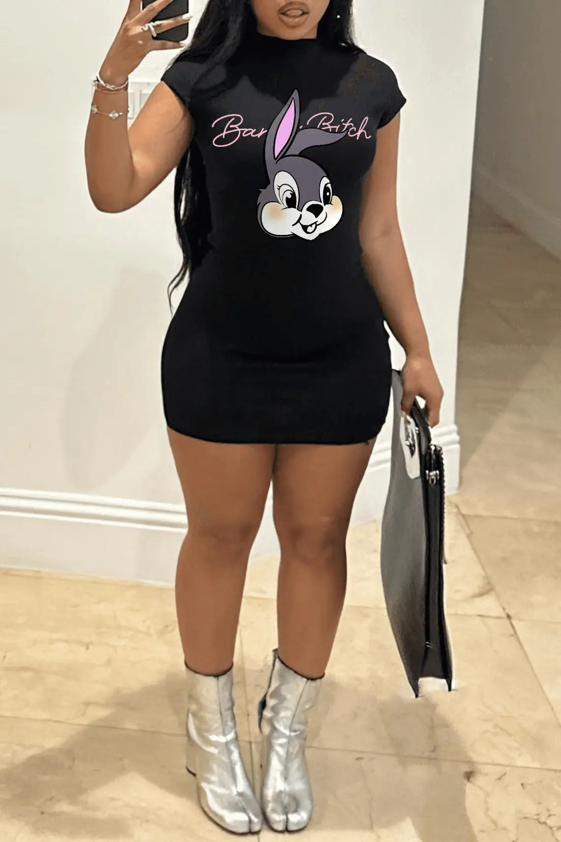 Women's Spring And Summer Sexy Short-Sleeved Print Bodycon Dress 5