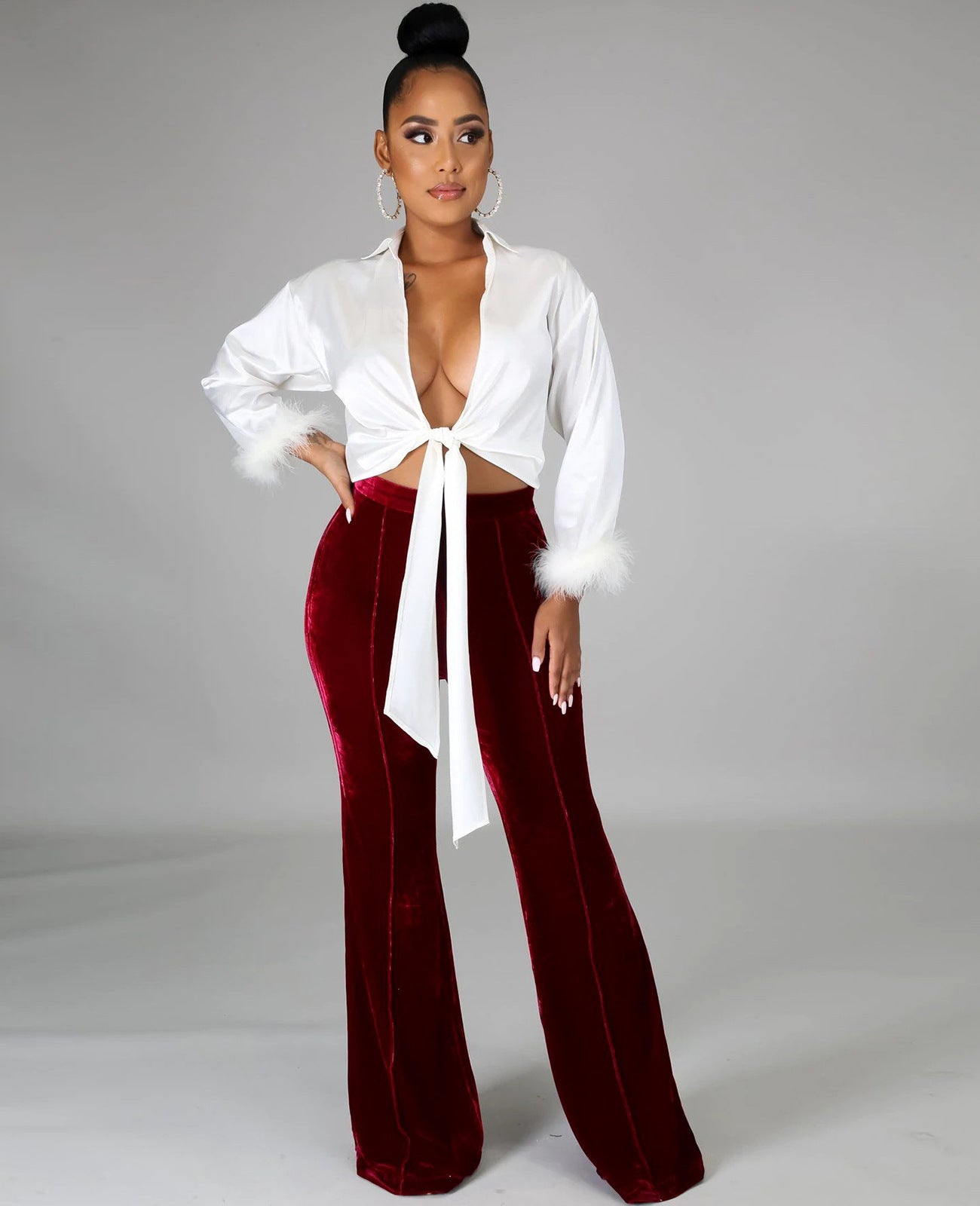 Women's Fall/Winter Bell Bottom Mid Waist Casual Pants 9