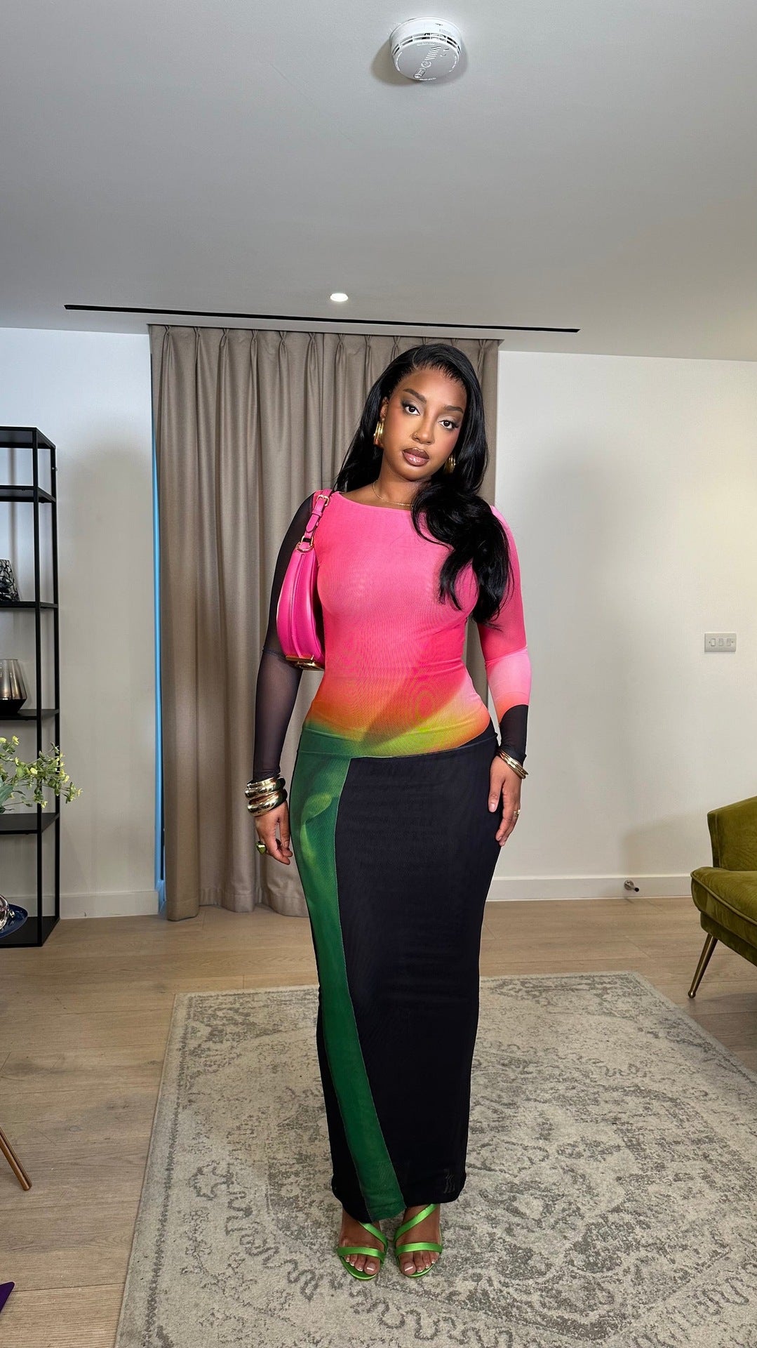 Women double mesh elegant long sleeve dress 5