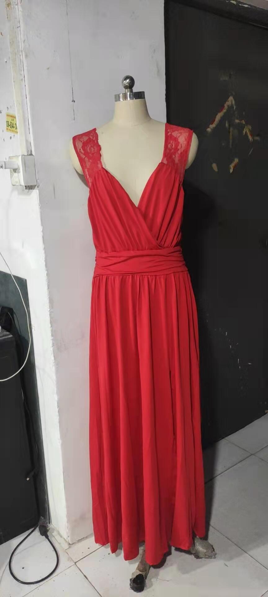 Women sleeveless lace backless slit dress 19