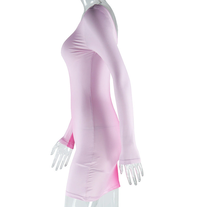 Sexy Round Neck Gradient Print Long Sleeve Slim Bodycon Women Dress 8