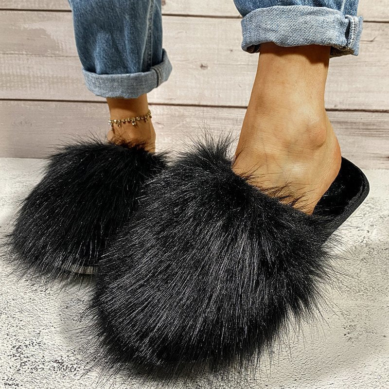 Autumn Winter Plus Size Women's Furry Slippers Home Outdoor Wear 3