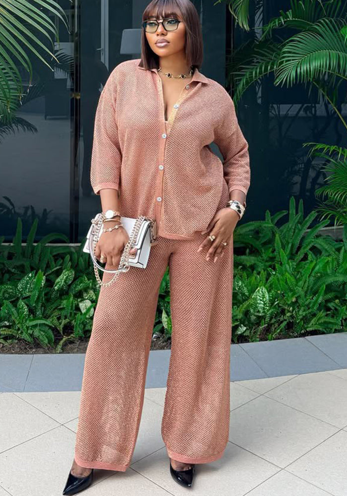 Plus Size Knit Cardigan Wide-Leg Trousers Two-Piece Set