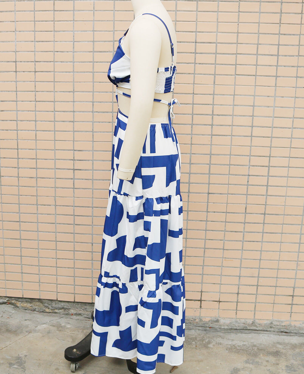 Summer print Low Back hollow Lace-Up Long dress 8