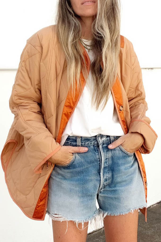 Women Autumn and Winter Pine Color Block Padded Jacket 7