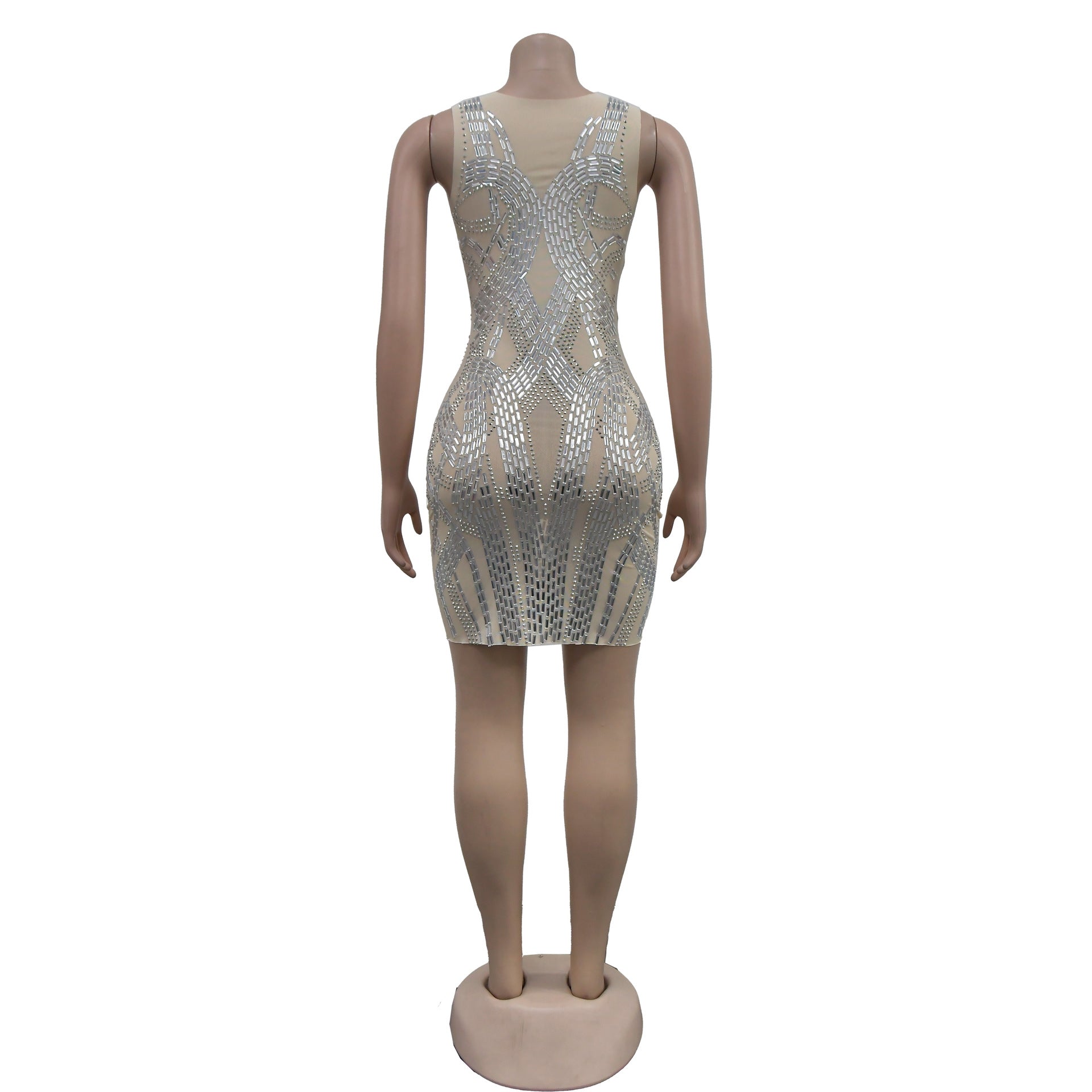 Women Solid mesh Beaded Mini Dress 10