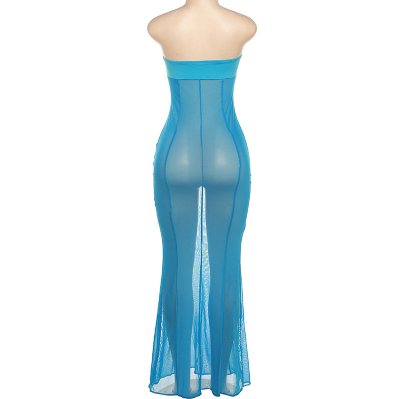 Women Off Shoulder Hollow Sexy See-Through Mesh Dress 16