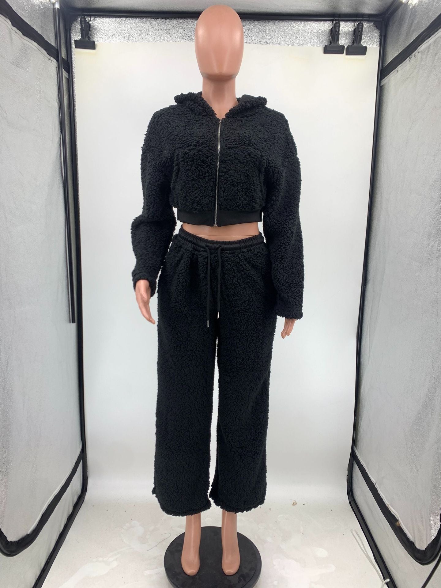 Women solid casual bubble velvet top and pant two piece set 12