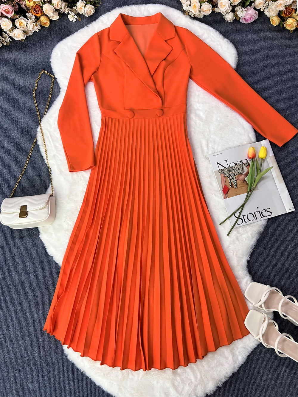 Women Solid Casual Pleated Shirt Dress 16