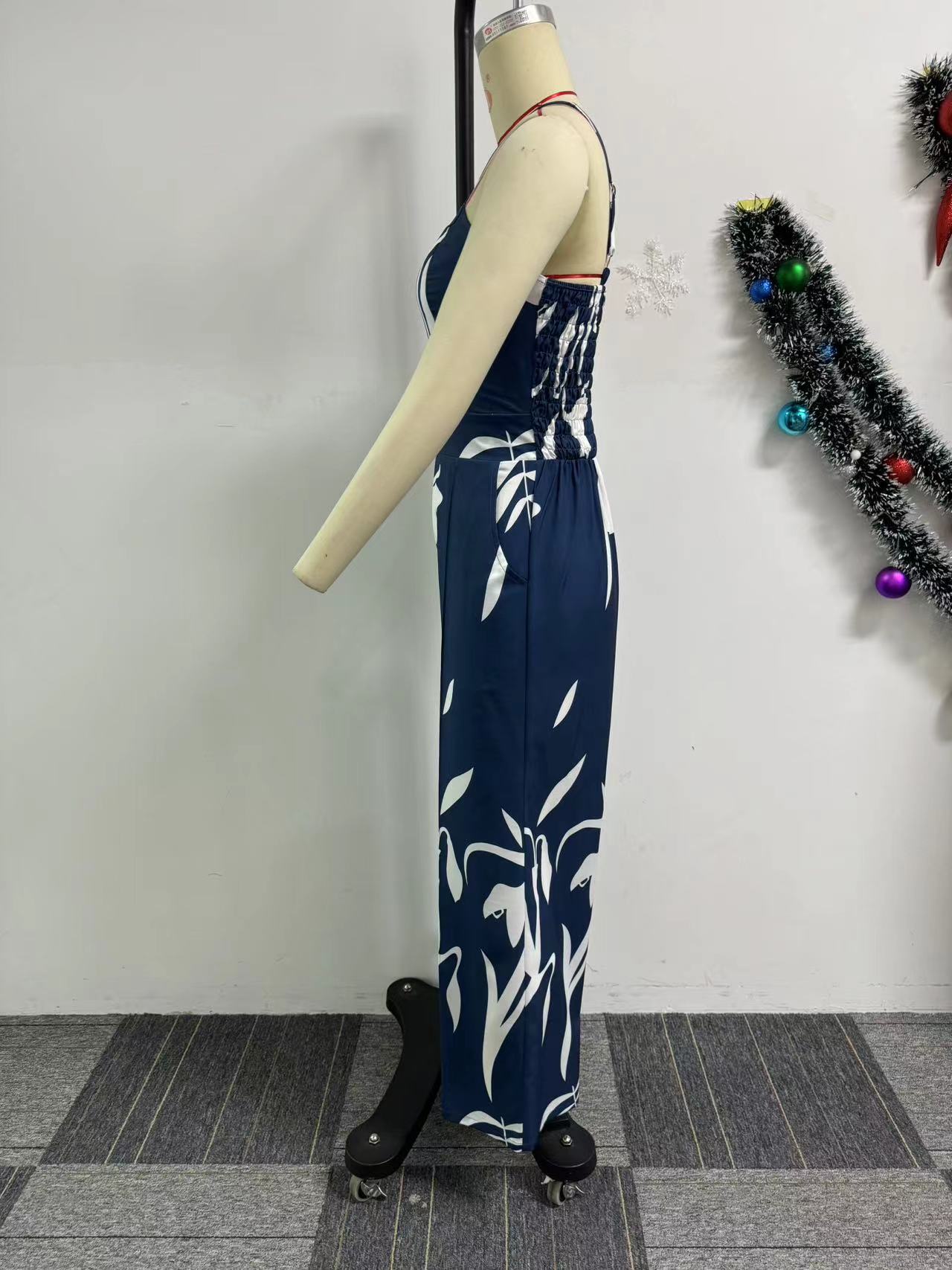 Printed Hollow Strap Wide-Leg Jumpsuit 8