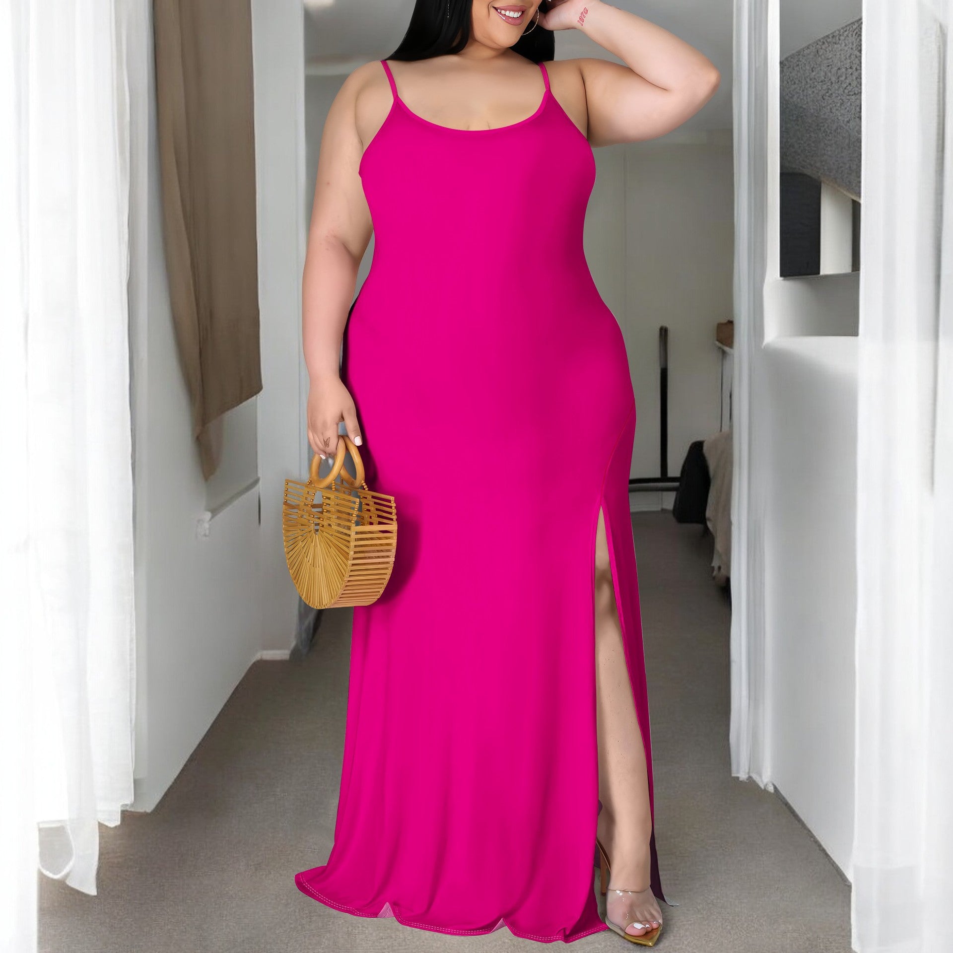Plus size women solid bodycon strap dress 10
