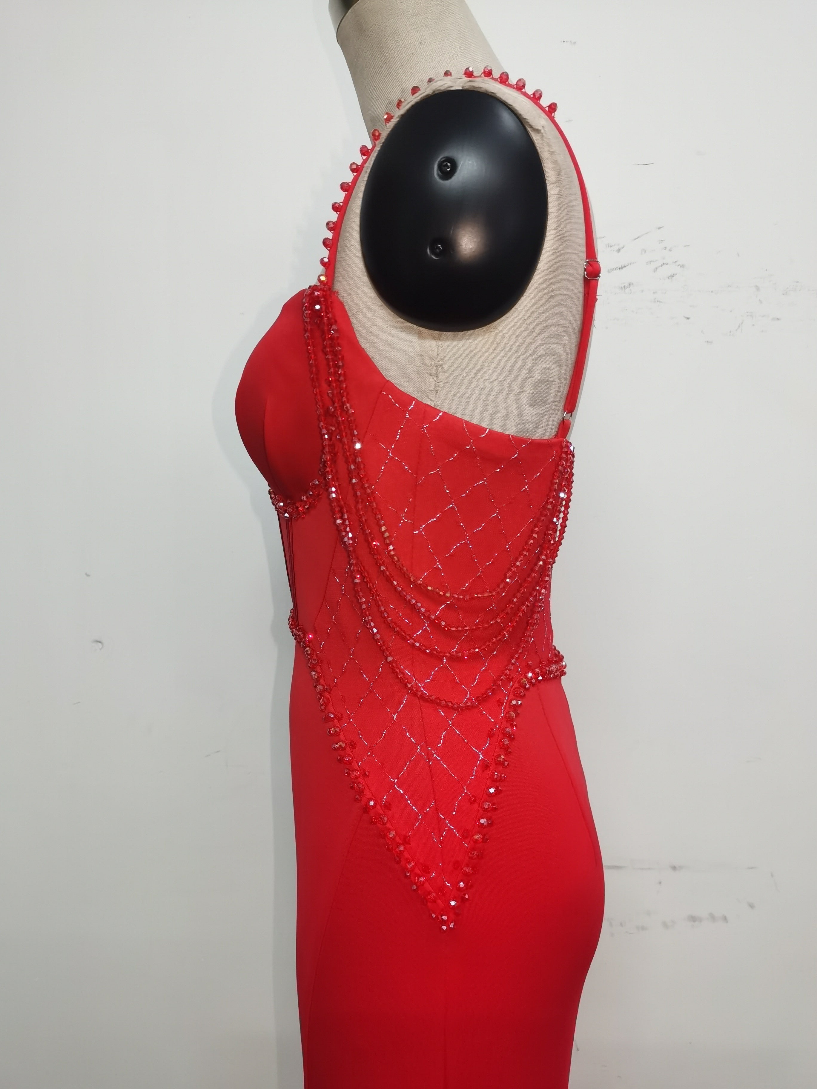 Women lace mesh herringbone Lace-Up beaded Formal Party evening dress 30