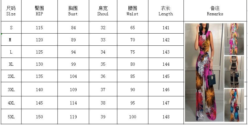 Spring Casual Trousers Slim Fit Printed Sleeveless Women's Jumpsuit 18