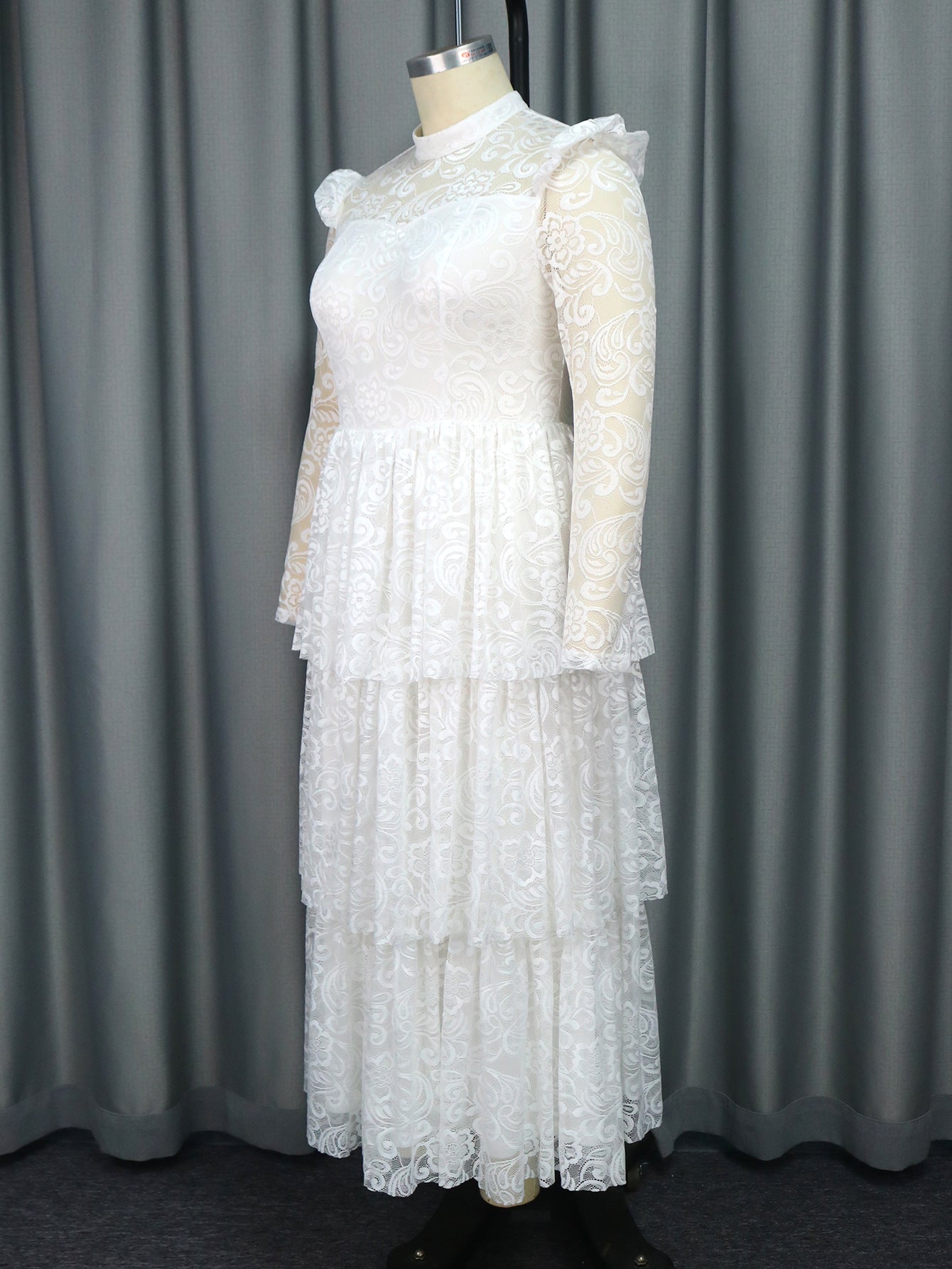 Women See-Through Sleeve Half High Neck Lace Formal Party Elegant Dresses 4