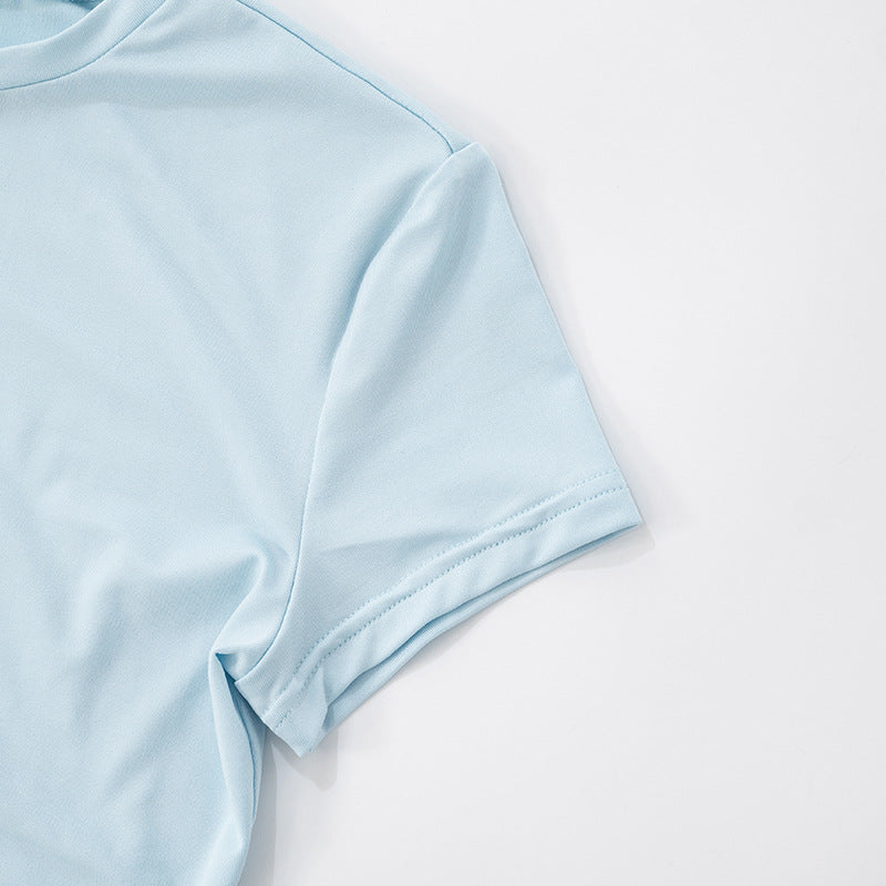 Women summer sexy Solid Round Neck short-sleeved T-shirt Top and shorts two-piece set 20