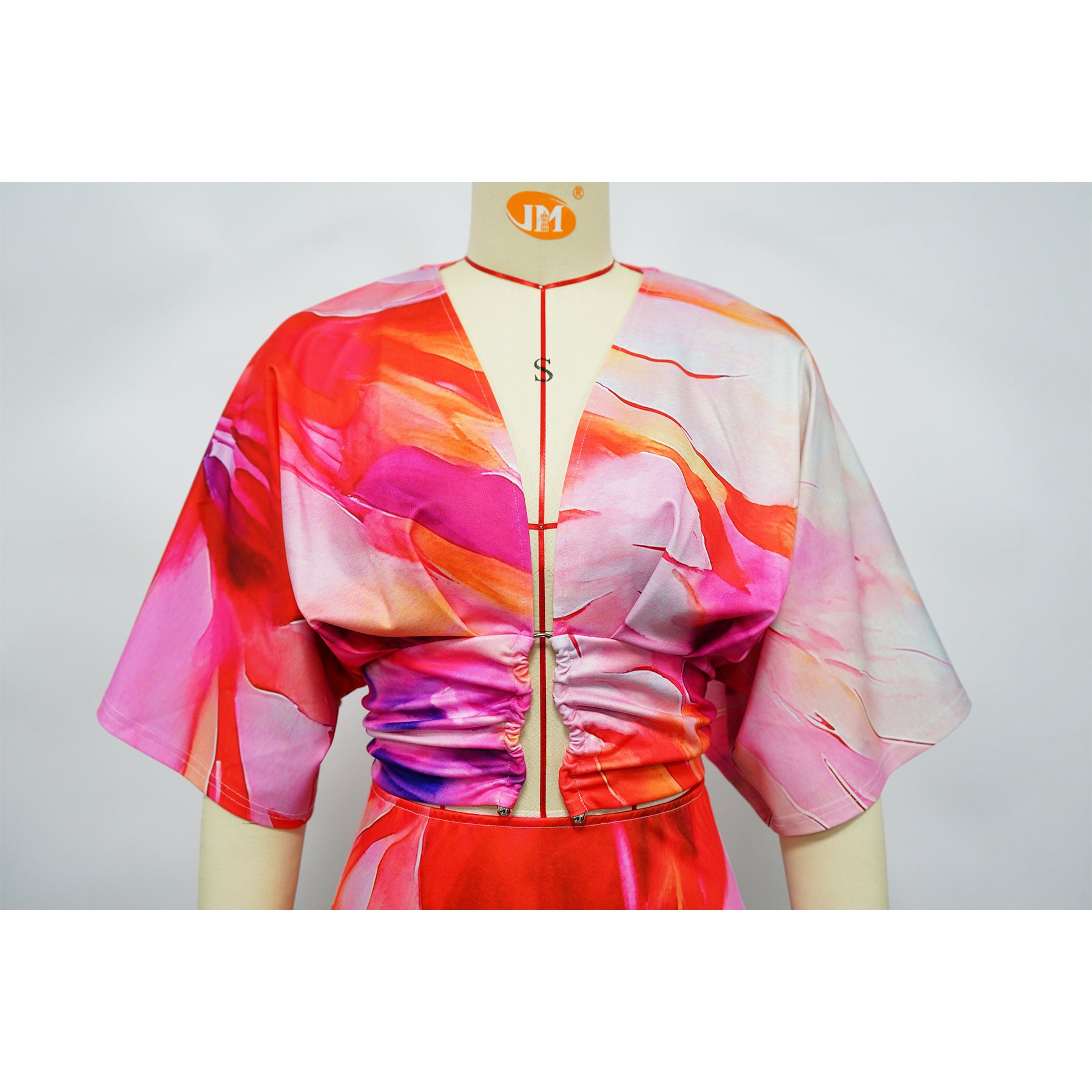 Summer Sexy Printed V Neck Top Side Slit Long Skirt Two Piece Set 10