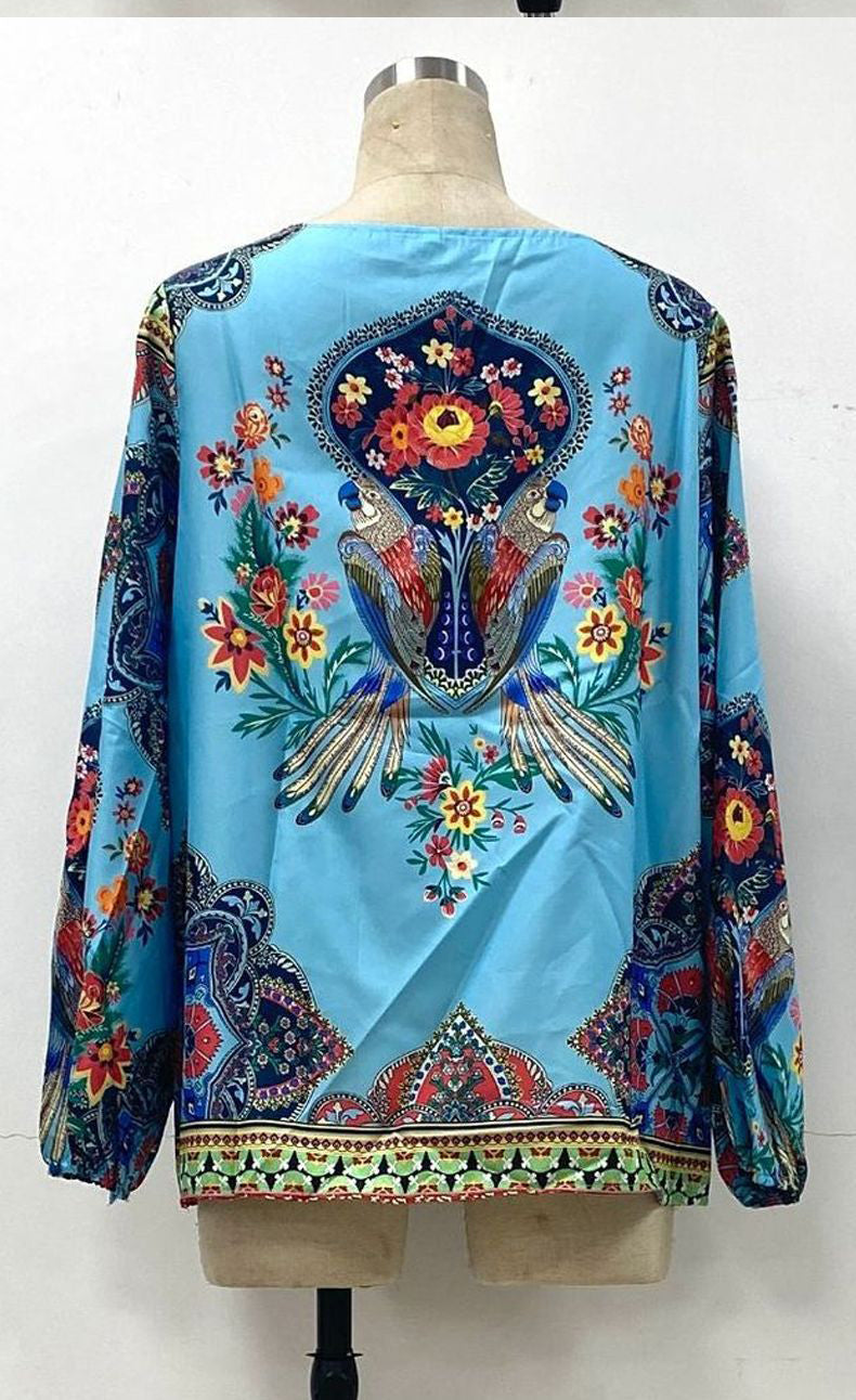 Women Style Women Printed Round Neck Balloon Sleeve Shirt 16