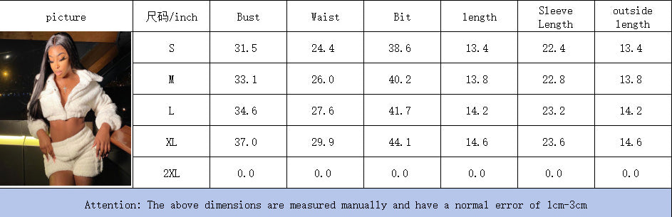 Solid Color Two-Piece Fashionable Fleece Long-Sleeved Top Shorts Set 8