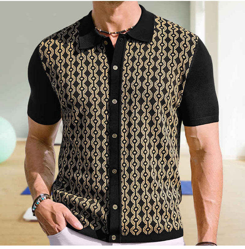 Men’s Summer Short-Sleeve Knitted Polo Shirt Turn-Down Collar