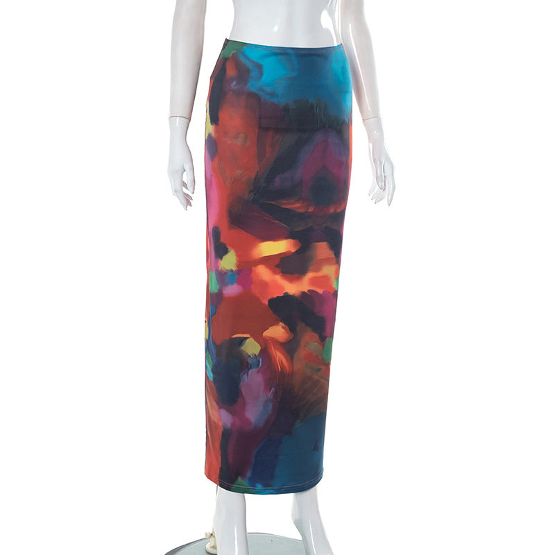 Women's Summer Casual Painted Print Slim Bodycon Maxi Skirt 11