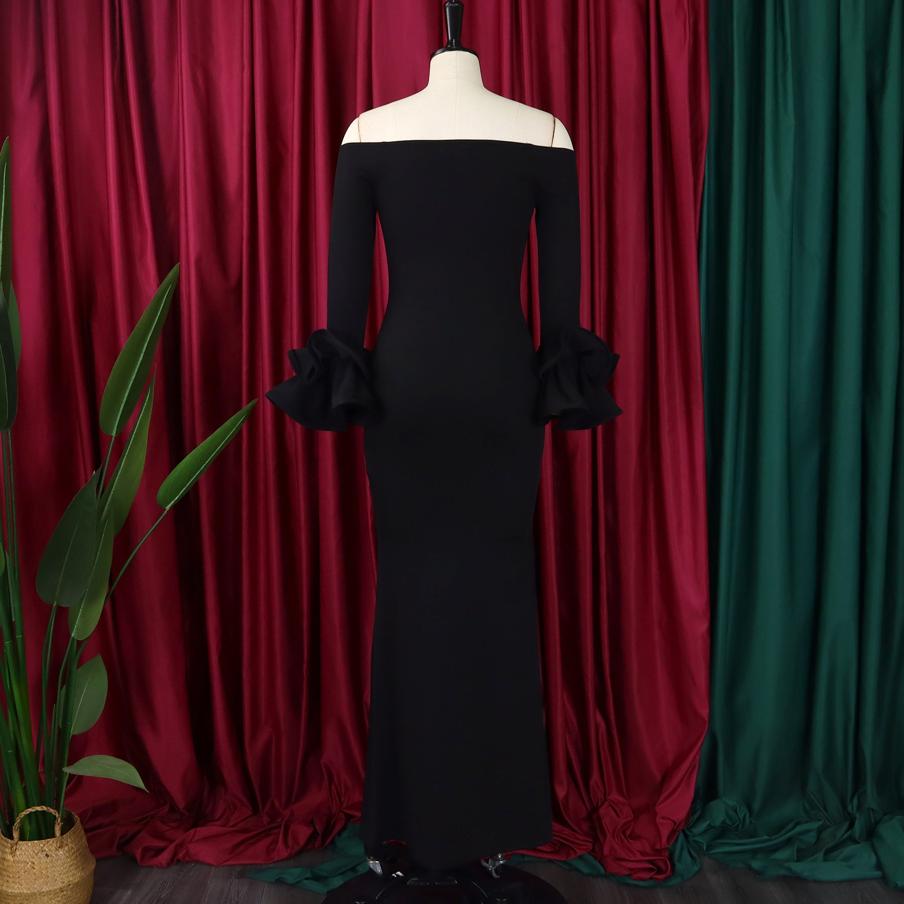 Fashionable And Elegant Off Shoulder Ruffle Sleeves Slit Formal Party Long Dress 35