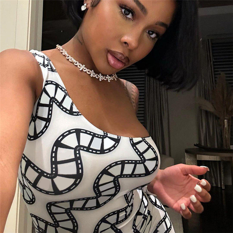 Summer Women Sleeveless Print Sports Jumpsuit 4